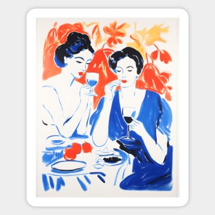 Elegant Women Drinking Wine Sticker